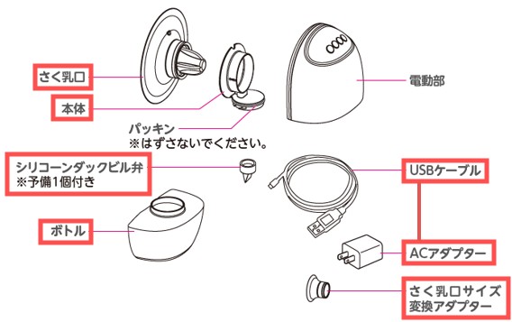 さく乳器　電動　hands free（ハンズフリー） 分解図